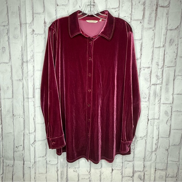 Soft Surroundings Velvet Boyfriend Tunic Shirt Size XL Berry Button Up Holiday - Picture 1 of 9